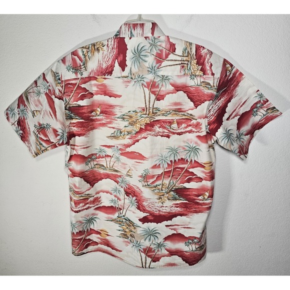 VTG Pierre Cardin Short Sleeve Mens Large Red Tropical Hawaiian Palm‎ Tree - Picture 1 of 4